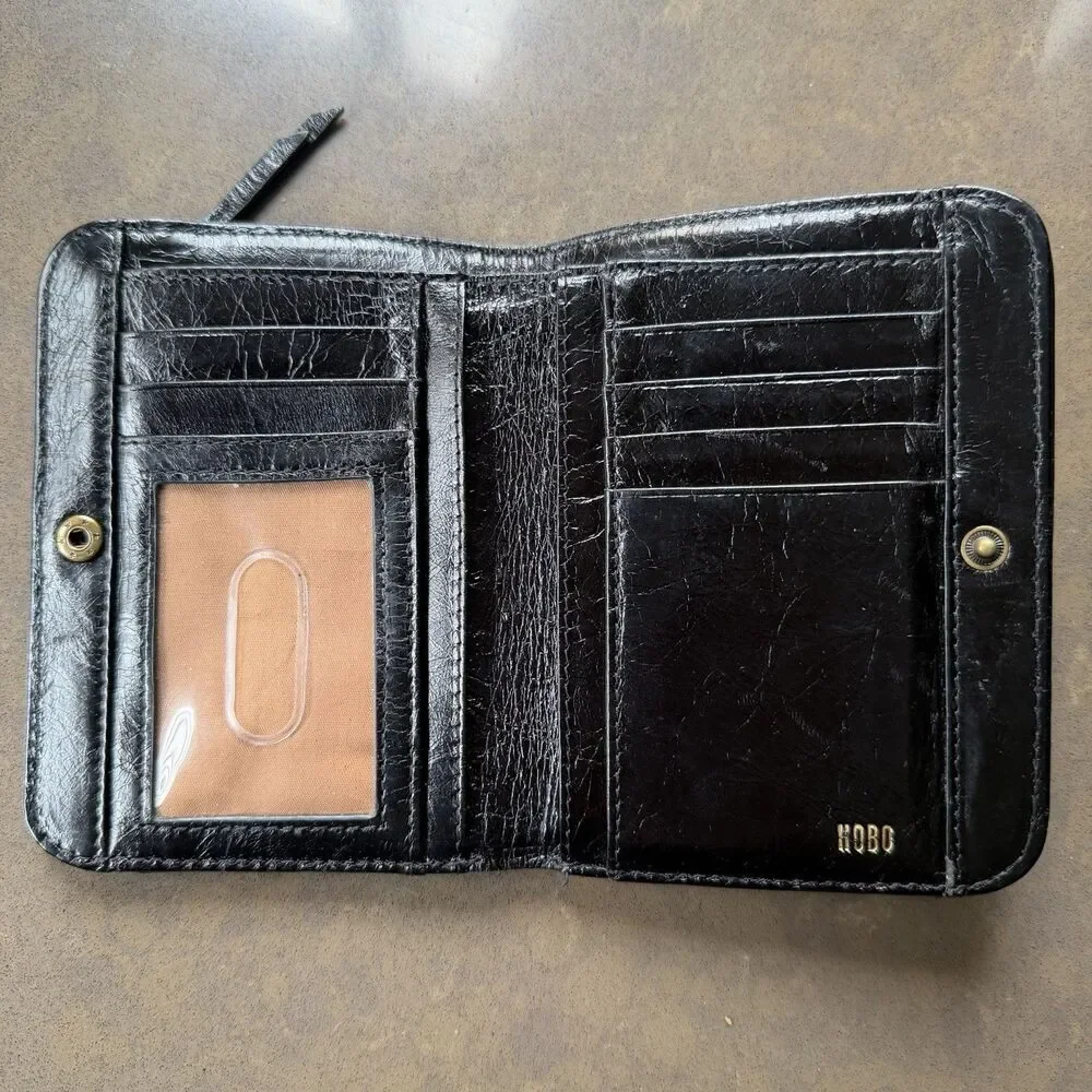 Vintage HOBO Black Bifold Card, ID & Zipper Coin Compact Wallet Leather